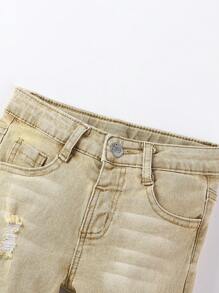 Young Boy Elastic Fitted Ripped All-Match Versatile Blue Denim Bermuda Shorts