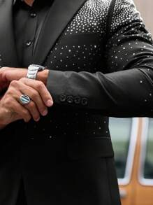 Manfinity AFTRDRK Blazer casual para hombres con decoración de rhinestones, moda minimalista para uso diario - Multicolor - Ver 4