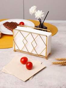 1pc Modern Minimalist Style Gold Iron Square Standing Tissue Holder, Iron Wire Desktop Standing Napkin Holder, Convenient , Suitable For Daily Restaurant Hotel Tabletop Tissue Storage Valentine's Day, Valentines Wedding, Birthday