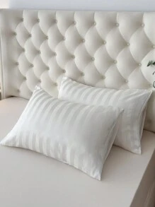 1 vỏ gối satin kẻ sọc (không bao gồm ruột gối), tương tự như vỏ gối lụa, quà tặng trang trí phòng Giáng sinh, phù hợp cho cả nam và nữ. - trắng - Xem 4