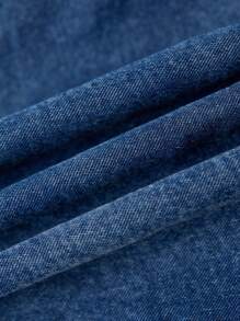 SHEIN MOD Women's Denim Mini Skirt, Casual Fitted Pleated, Blue - Medium Wash - View 3