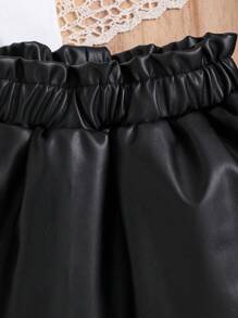 Baby Girls French Floral Lace Trim White T-Shirt & Black Mesh Skirt 2pcs Set, Sweet & Elegant, Summer - Black - View 7