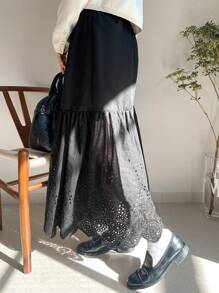 FRIFUL Women's Black A-Line Embroidered Patchwork Skirt - Black - View 5