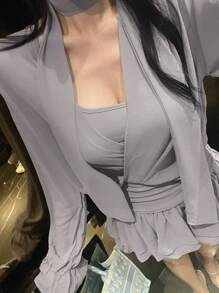 DAZY Đầm Mini Thiết Kế Eo Xếp Ly Phong Cách Quý Cô Thanh Lịch - Xám - Xem 2