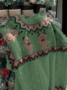 DAZY Women's Round Neck Casual Loose Cartoon Sweater,Fall Women Clothes Christmas,New Year