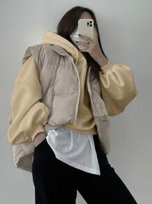 DAZY Women's Solid Color Oversized Cropped Hoodie Sweatshirt - Khaki - View 4