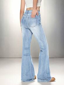 SHEIN EZwear 女士蓝色牛仔紧身牛仔裤，休闲紧身喇叭腿