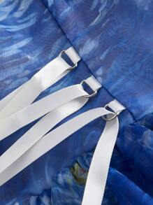 SHEIN MOD 女款梵高“星夜”印花连衣裙，复古宫廷风泡泡袖，艺术系列，情人节连衣裙，女士度假装，夏季连衣裙，女士生日连衣裙