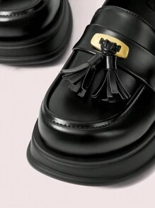 CUCCOO DOLLMOD Women's Daily Casual Thick-Soled Slip-On Loafers With Tassel Design - Black - View 5