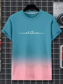 SHEIN Manfinity Hypemode T-shirt à manches courtes pour hommes avec imprimé lettres et teinture à la cuve (conception de teinture aléatoire)