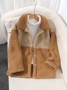 SHEIN Tween Girls Loose Fit Contrast Color Casual Street Style Thick Thermal Lined Jacket, Fashion And Overcoat For Autumn/Winter