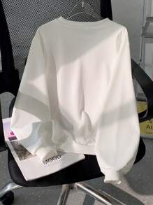 SHEIN Tween Girls' Bow Decor Round Neck Long Sleeve Casual Sweatshirt - White - View 2