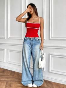 Chiquease 女士 Floral Arrangement 白色镶边吊带背心，红色