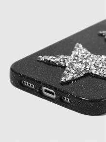 ROMWE Grunge Punk 1pc 3D Crystal Bling Star Glitter Black Phone Case Compatible With IPhone 11 12 13 14 15 Pro Max