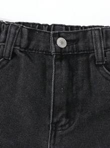 Sparklyn Tween Girl Y2K Street Daily 弹性腰部直筒牛仔裤，配有扁平口袋，女孩日常 OOTD 服装 - 黑色 - 查看 8