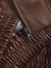 Women's Casual Black Zip-Up Loose Fit PU Jacket Coat, Autumn/Winter - Brown - View 5
