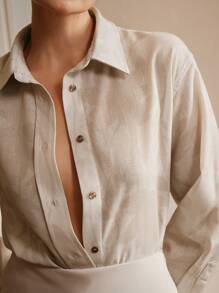 Anewsta Elaire 法式乡村风亚麻叶印花透明女式衬衫