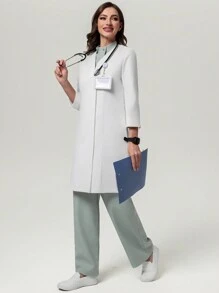 Scrubzie 抗皱 V 领女式/护理手术服实验室工作服 - 白色 - 查看 6