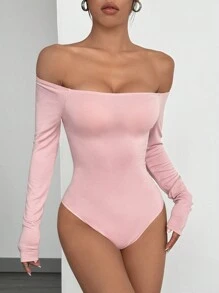 SHEIN EZwear Body rosa con hombros descubiertos para mujer