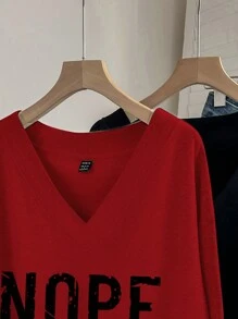 SHEIN LUNE 2pcs/Set Plus Size V-Neck Loose "NOPE" Letter Graphic Sweatshirt, Suitable For Autumn & Winter Autumn And Winter Fall - Multicolor - View 3