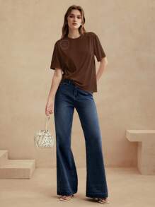 Anewsta Women Spring/Summer Crochet Embroidery Hollow-Out City Style Knit Top - Chocolate Brown - View 1