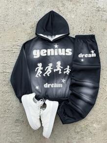 SHEIN 2pcs/Set Tween Boys Oversized Casual Hoodie Sweatshirt And Draw-String Sweatpants Set - Multicolor - View 1