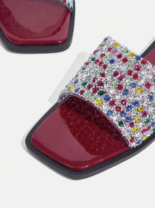 CUCCOO TILAWA New Outdoor Women Flat Sandals, Square Toe Rhinestone Silver Slip-On Slippers, Casual Comfortable Party & Commute Summer Shoes, Thick Sole Anti-Slip Sandals Spring Shoes Spring Break Easter - Burgundy - View 6