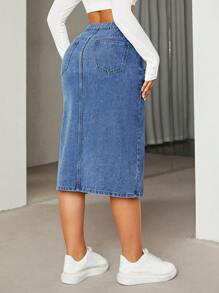 Damen Lässig Jeans Rock, minimalistisch & modisch, Alltagsmode