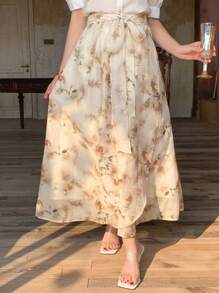 DAZY 女士碎花A字裙，休闲时尚，适合日常穿着，秋季半身裙 - 黃色 - 查看 4