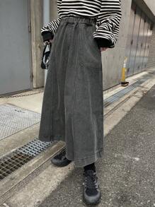 FRIFUL 女士灰色牛仔高腰鱼尾裙，春夏牛仔裙 - 黑色 - 查看 3