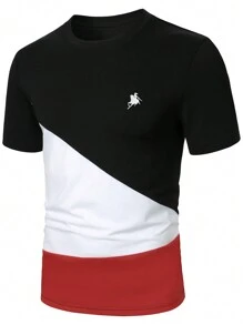 Manfinity Homme Camiseta casual de manga corta y cuello redondo para hombre con bloque de color para el verano - Multicolor - Ver 1