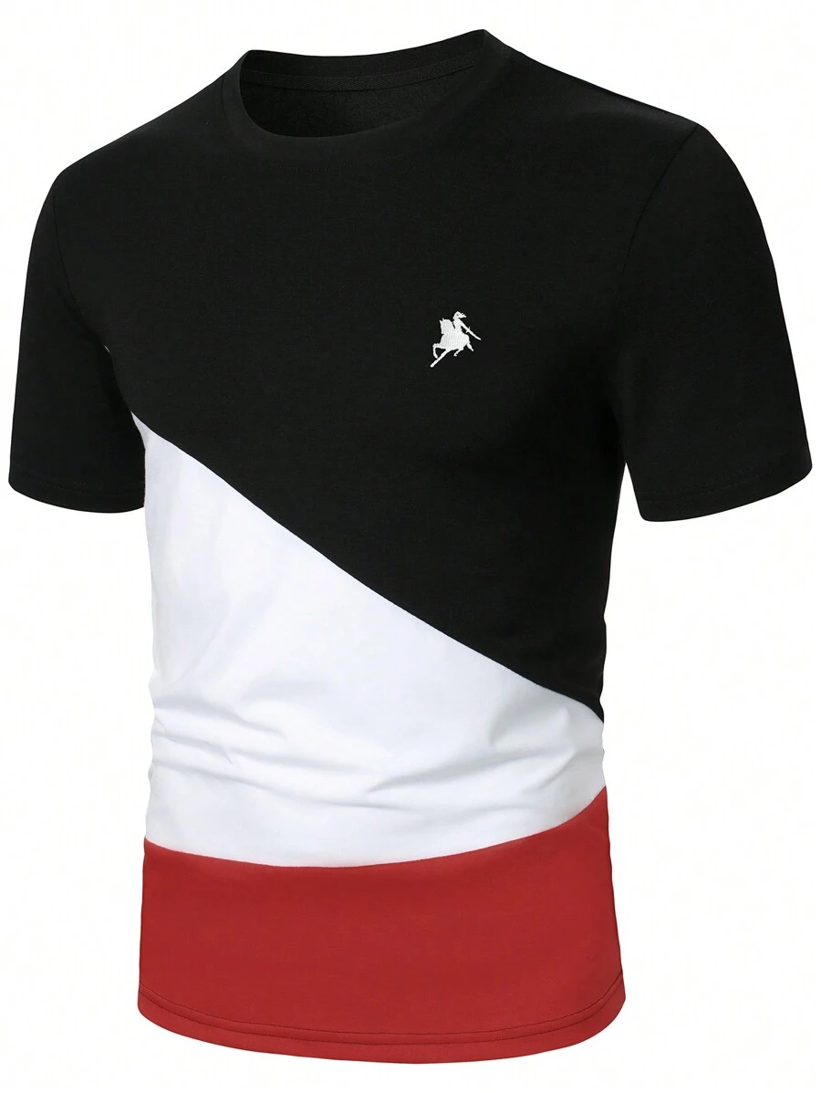 Manfinity Homme Camiseta casual de manga corta y cuello redondo para hombre con bloque de color para el verano - Multicolor - Ver 1