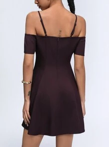 Aveloria Affinna Cami Off The Shoulder Mini Bowknot Design Simple Versatile Women Dress - Burgundy - View 2