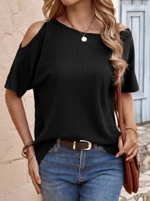 SHEIN LUNE 女士纯色不对称领口短袖休闲 T 恤