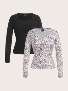 SHEIN EZwear 女士长袖合身前扣基本款上衣，休闲日常穿着 - 彩色 - 查看 9