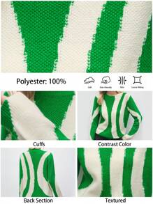BizChic Green Jacquard Knitted Sweater Top, Office Lady Style, New Year Party, Valentine's Day Date , Spring/Summer - Green - View 8