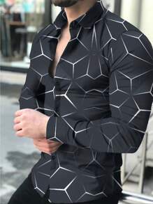 Manfinity Homme Men's Geometric Print Casual Long Sleeve Shirt For Autumn