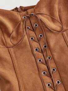 SHEIN MOD 前系带腰部褶皱下摆波西米亚风连衣裙 - 棕色 - 查看 4