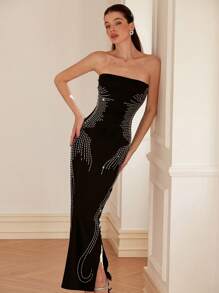 Aveloria Women's Sexy Rhinestone Decorated Strapless Bodycon Dress - Black - View 1