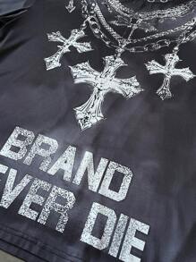 Manfinity EMRG Collar de cruz de hombre y camiseta gráfica de manga corta con estampado de letras