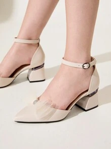 CUCCOO CHICEST Women Apricot Color Bow Decor Thick Heel High Heel Pumps, Cute & Elegant For Commute, Dates, Weddings, Office And Formal Occasions - Apricot - View 8