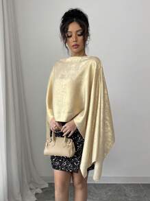 Elenzga Camisa con diseño de capa de tela brillante con estampado metálico para mujer