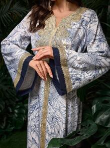 Al Najma 中东迪拜风情宽腰印花长袍连衣裙 - 藍色 - 查看 4