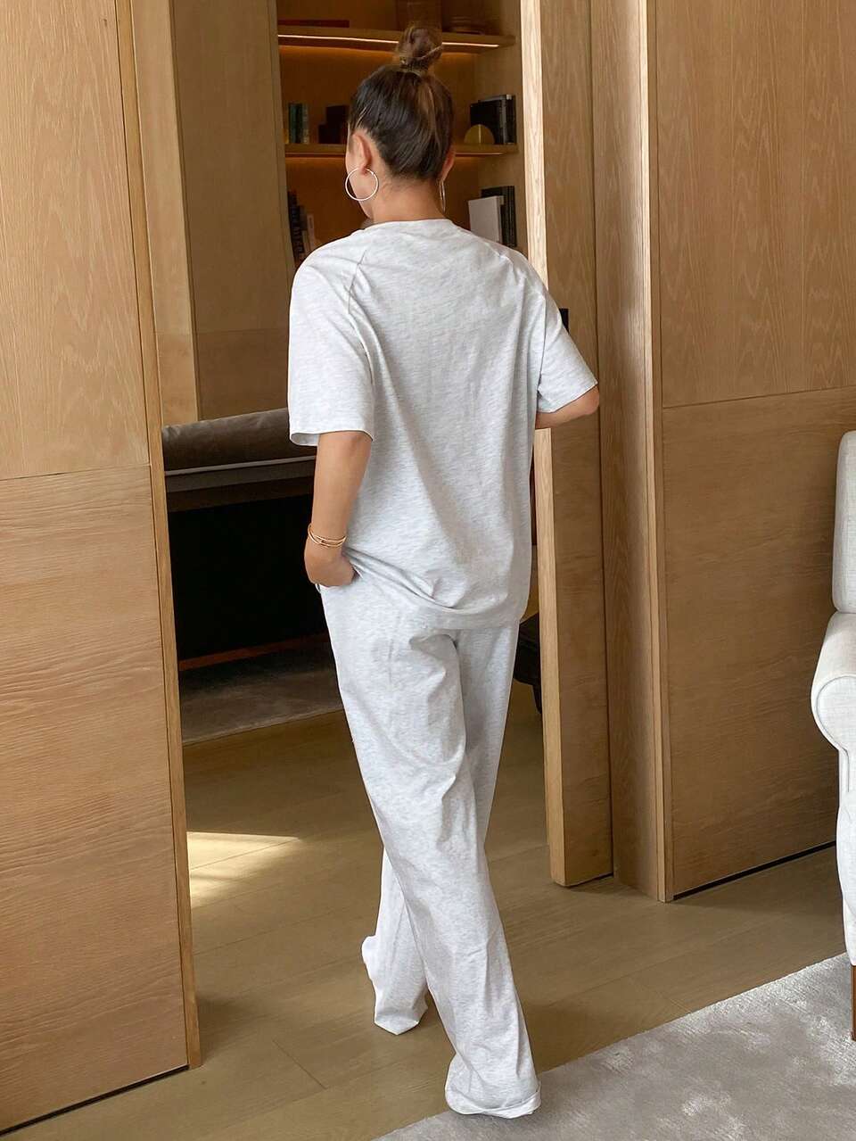 Cute Cartoon Print Loose Raglan Sleeve Pajamas Set, Casual Homewear