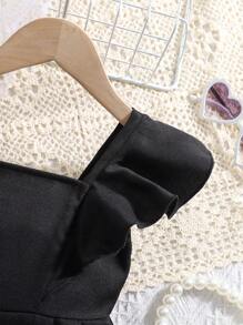 SHEIN Baby Girl Cute Black Ruffle Trim Jumpsuit, Summer - Black - View 5