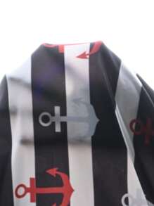 INAWLY Women's Striped Anchor Print Round Neck Casual Short Sleeve T-Shirt - Black and White - View 6