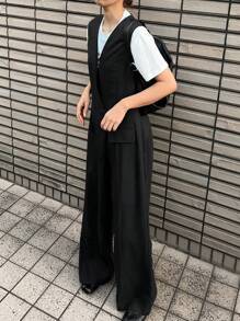 FRIFUL Mono negro para mujer, pantalón de pierna recta con cuello en V y sin mangas, monos de primavera para mujer