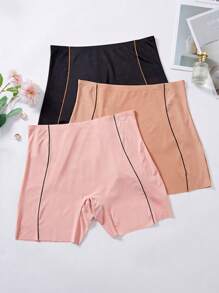 3pcs Plus Size Women Contrast Trim High Waist Seamless Briefs - Multicolor - View 3
