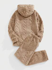 Manfinity VCAY 2pcs Men's Loose Raglan Hooded Fleece Sweatsuit, Warm & Cozy For Autumn/Winter - Khaki - View 2