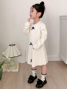 DAZY Young Girl Knitted Sweater Dress, Autumn - White - View 7